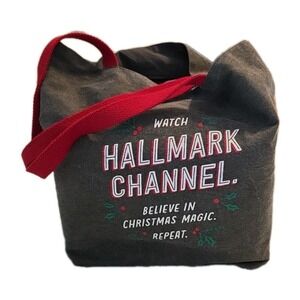 Hallmark Channel Canvas Tote Bag Believe In Christmas Magic Repeat Gray Red